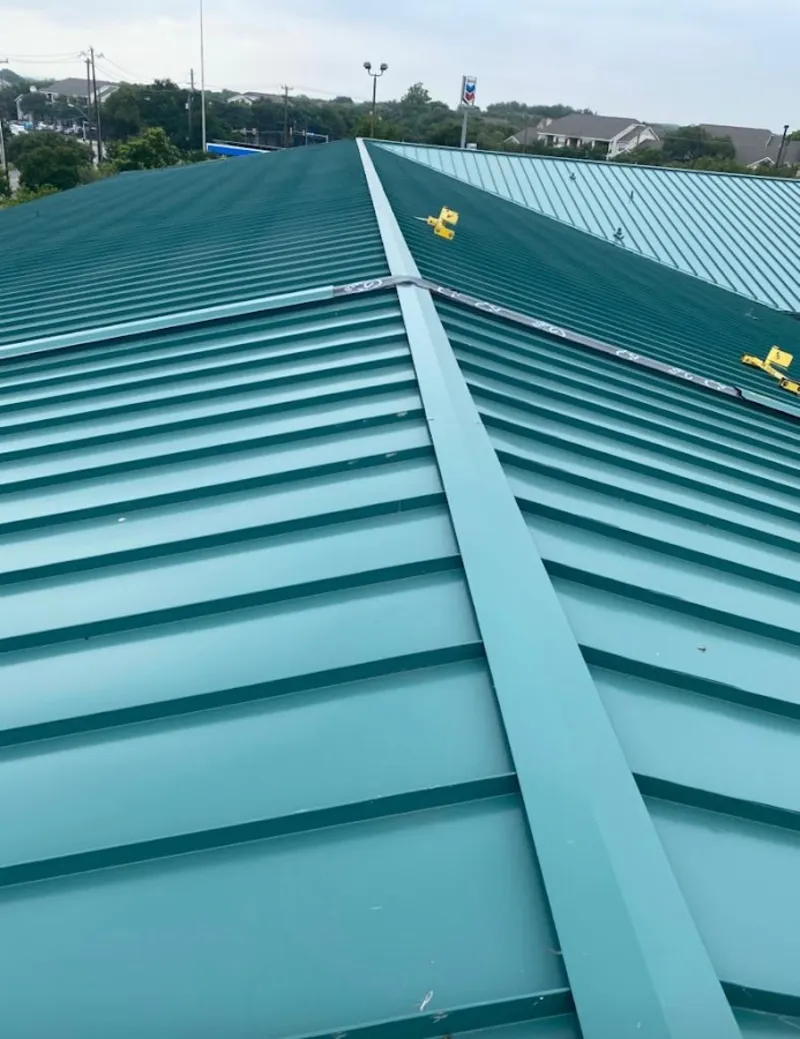 Green commercial metal roof ridge and valley for Metal Roof Repair in Norco